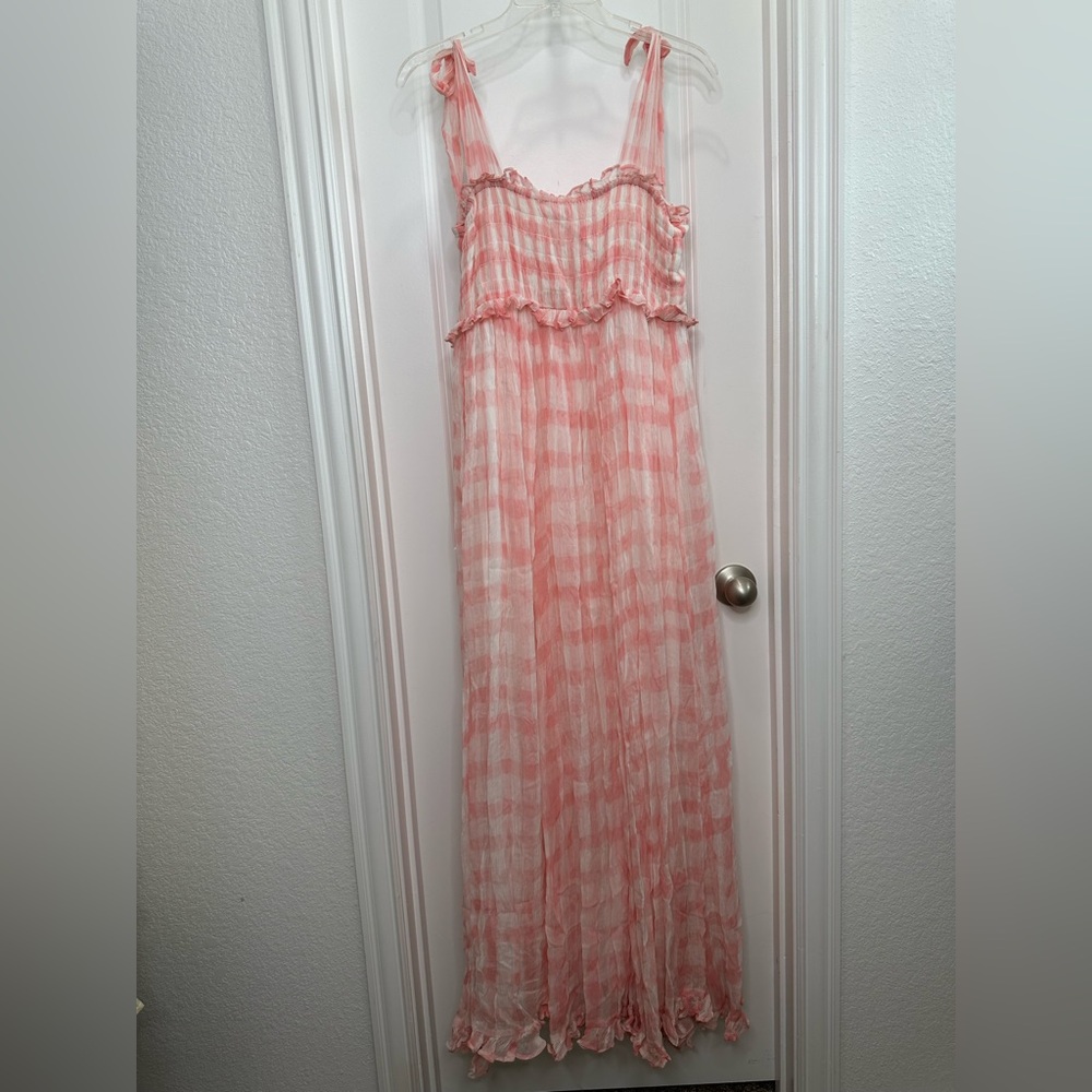 Free People Dorothy Gayle Maxi Dress in pink & white checkered Sz Medium - Picture 10 of 15
